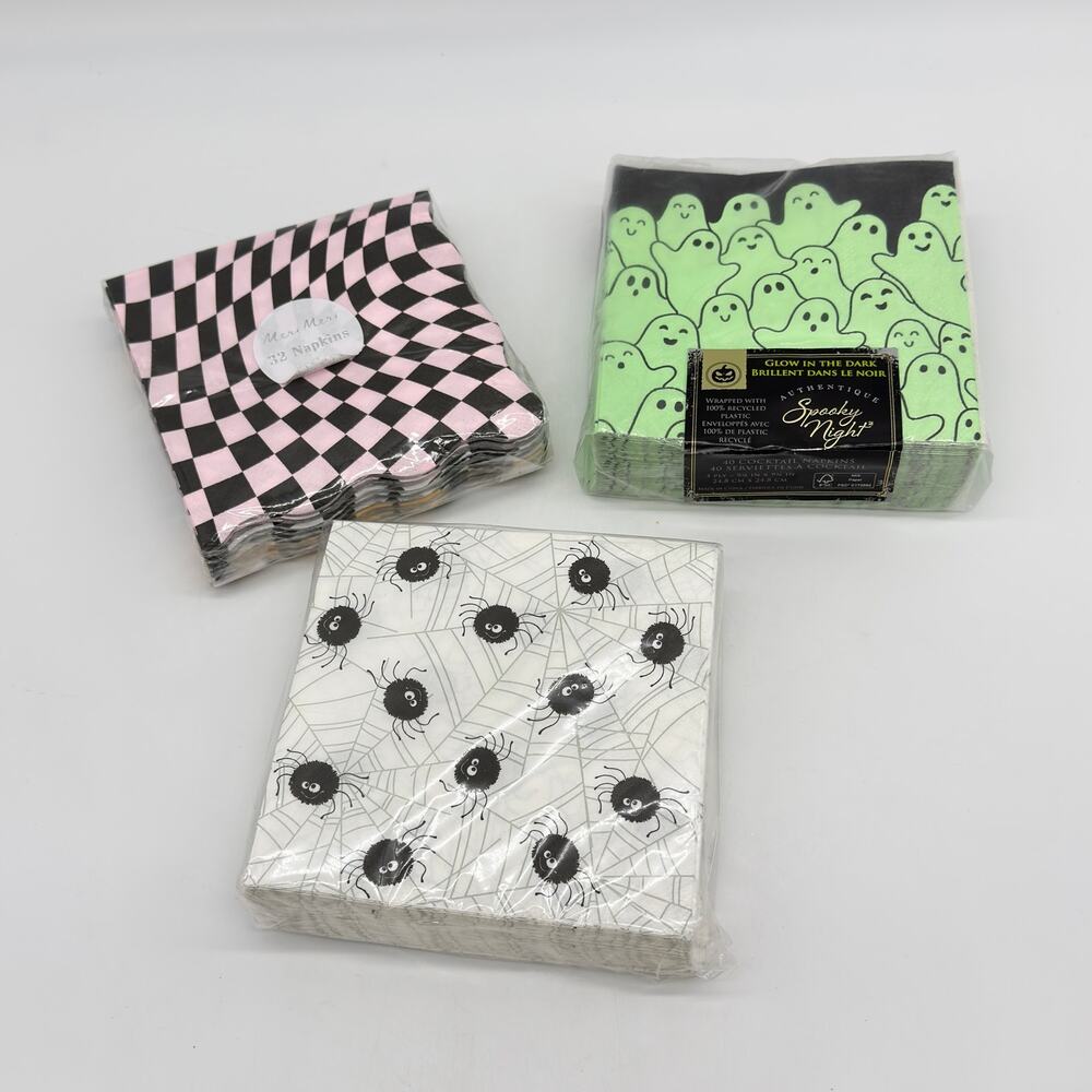 Lot of 112 Halloween Paper Napkins 3 Packs Glow In The Dark Ghosts Spiders + NEW